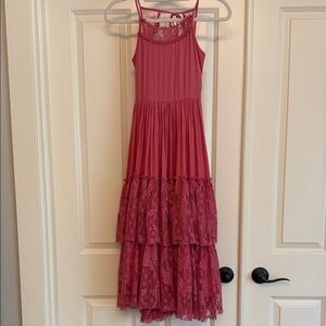 Elegant Pink Lace Tiered Kids Formal Dress